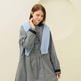 [Natural Garden] MADE N Cube Check Color Matching Dress_High quality material, sleeve color & ruffles, practical pockets_ Made in KOREA